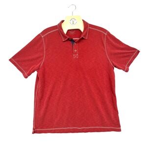Carbon2Cobalt Men's Red Polo Shirt Size‎ Large Garment Washed Contrast Placket